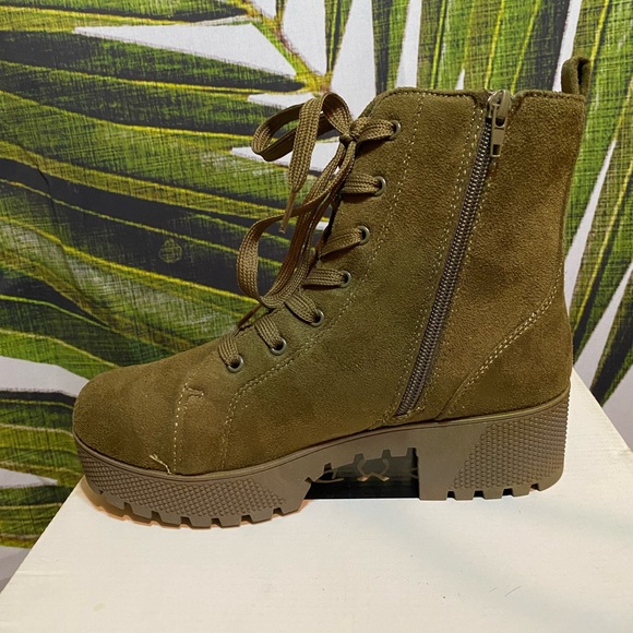 Olive Green Lace Up Boots - Picture 6 of 10